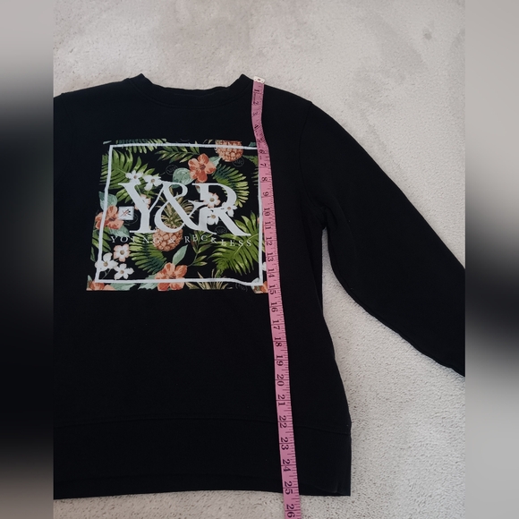 Young & Reckless ~ Tropical Floral Graphic Black Crewneck Sweatshirt Unisex M - Picture 7 of 10